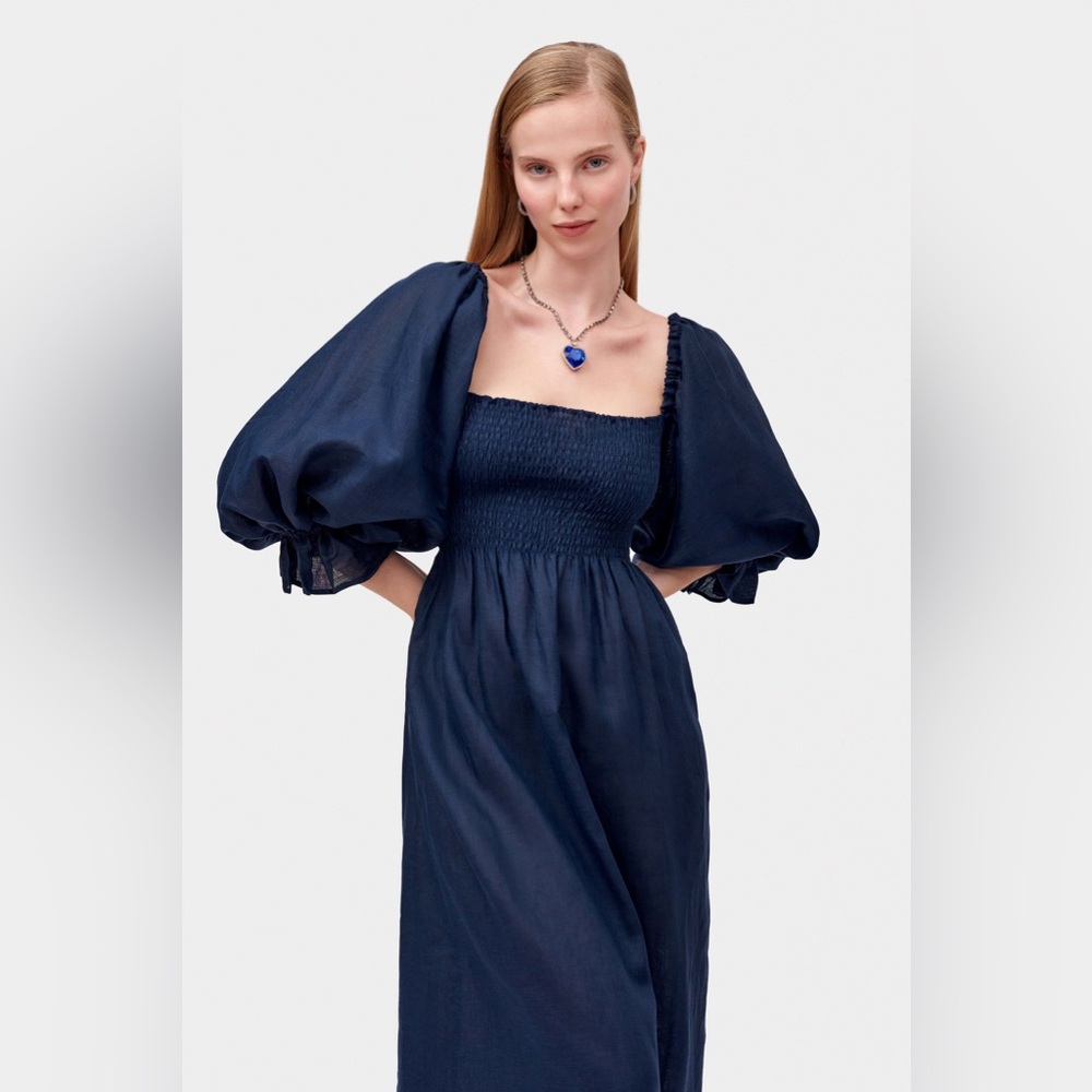 Sleeper - Atlanta Linen Dress in Navy - Medium